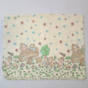 VTG 80s Toddle Time Receiving Blanket Teddy Bears Mushrooms Bubbles 30x40”